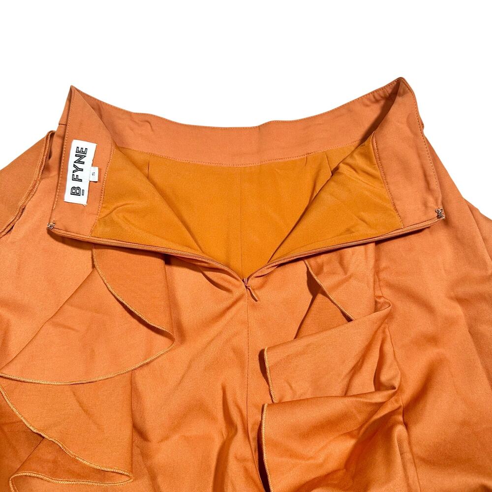 BFYNE | Women | Dara Cascade Ruffle Orange Sleeveless Cropped Top Pant Set | S-M - Picture 12 of 15